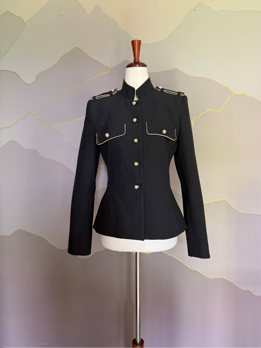 Express Black Military-Inspired Blazer with Gold Trim